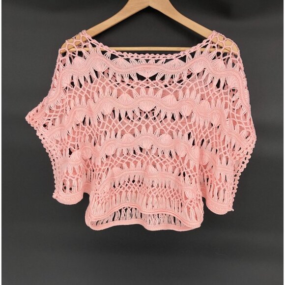 Essence Soft Pink Crochet Open-Knit Top One Size Fits Most Festival Summer Boho - Picture 2 of 5